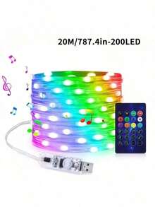 66 英尺/20.1 米 200 LED WiFi RGB 仙女灯串，应用程序控制可调光彩虹圣诞灯饰，音乐同步圣诞装饰灯，IP44 防水，（5 米/10 米/15 米/20 米），（稳定、闪烁、褪色、闪烁） - 智慧型APP+24鍵遙控器 - 查看 16