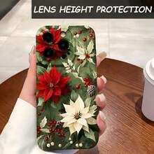 1PC Phone Case ,  Red Poinsettia Green Leaves Berries , Stylish Phone Case, Phone Decoration, All-around Lens Protection, Creative Small Gift, Funny Gift for Boys and Girls - ブラック - チェックする 4