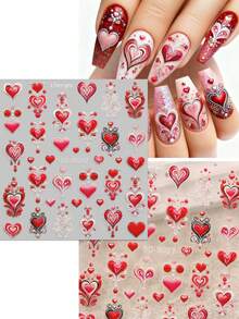 2 pezzi Adesivi per unghie a tema San Valentino con cuori in rilievo - Rosso, Rosa, Disegno a cuore, Adesivi per arte di unghie, Adesivi 5D in rilievo, Adatti per festival musicali, stagione di matrimoni, carnevale, tema del Ramadan, facili da applicare per decorare le unghie, Fai da te, Regalo, Trucco per feste, Unghie stile Y2K - Multicolore - Visualizzare 3