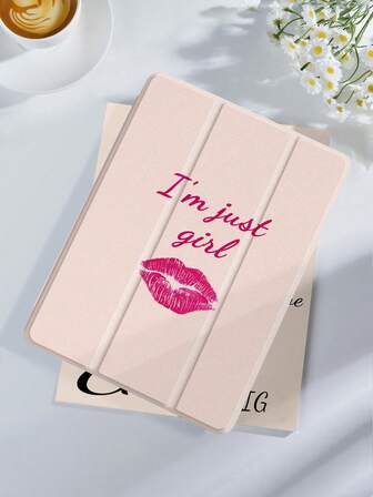 Funda protectora para tableta con patrón de letras y labios, compatible con iPad 9.7/10.2/10.5/10.9/12.9/Pro 11, 10.a generación, compatible con Samsung Galaxy Tab S6 Lite de 10.4 pulgadas, compatible con Kindle Paperwhite de 12.a generación 2024, Kindle (11.a generación) lanzamiento de 2022, Kobo Clara Color, protección antirrotura suave, soporte inteligente/activación/suspensión automática
