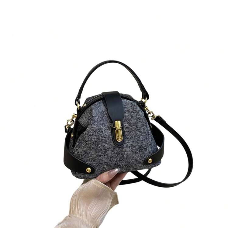Bolso bandolera informal para mujer con textura de PU, bolso de mano ligero y moderno en color contrastante y cartera de hombro. - Gris - Añade 5