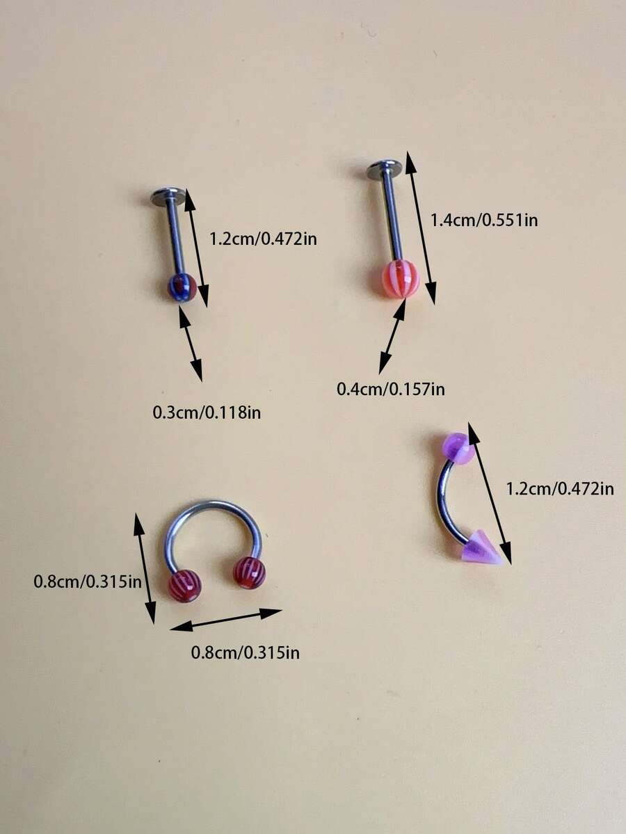 10/20/50pcs Acrylic Horseshoe Nose Septum Rings, Round Barbell Lip Studs, Eyebrow Cartilage Earrings, Assorted Colors & Patterns - Piercing Jewelry - View 1