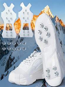 1 Pair Anti-Slip Shoe Covers, Ice Cleats, Winter Outdoor Shoe Spikes, Adhesive Shoe Bottom Snow Hiking Tools, Adult 10-Tooth Steel Crampons, Ice Grips, Anti-Slip Spikes, Hiking Anti-Slip Spike Clips, Trekking Spikes, Climbing, Fishing, Ice Sports, Winter Shoe Studs, Snow Grip Traction Devices, Universal