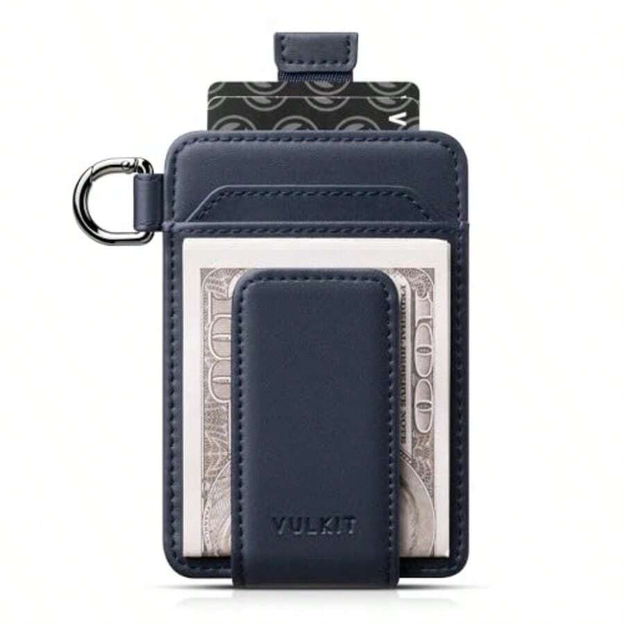 VULKIT Money Clip Wallet With Key Ring Slim Minimalist Design Magnetic Cash Clip Credit Card Wallet For Mens Womens - Navy - View 1