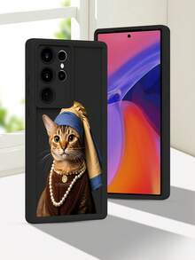 1 pieza funda de teléfono con diseño de gato en estilo clásico inspirado en pintura renacentista con perlas y pañuelo azul, estilo artístico y elegante ideal para amantes del arte y lo sofisticado, TPU suave, protección completa antiimpacto y antideslizante, compatible con iPhone17 ProMax/16/15/14/13/12/11/Plus/Pro/ProMax, compatible con Galaxy A34/A35/A54/A55, Galaxy S20/S21/S22/S23/S24/S25 Ultra/Plus, compatible con Galaxy/Redmi/Honor/OPPO/ViVo - Negro - Ver 7
