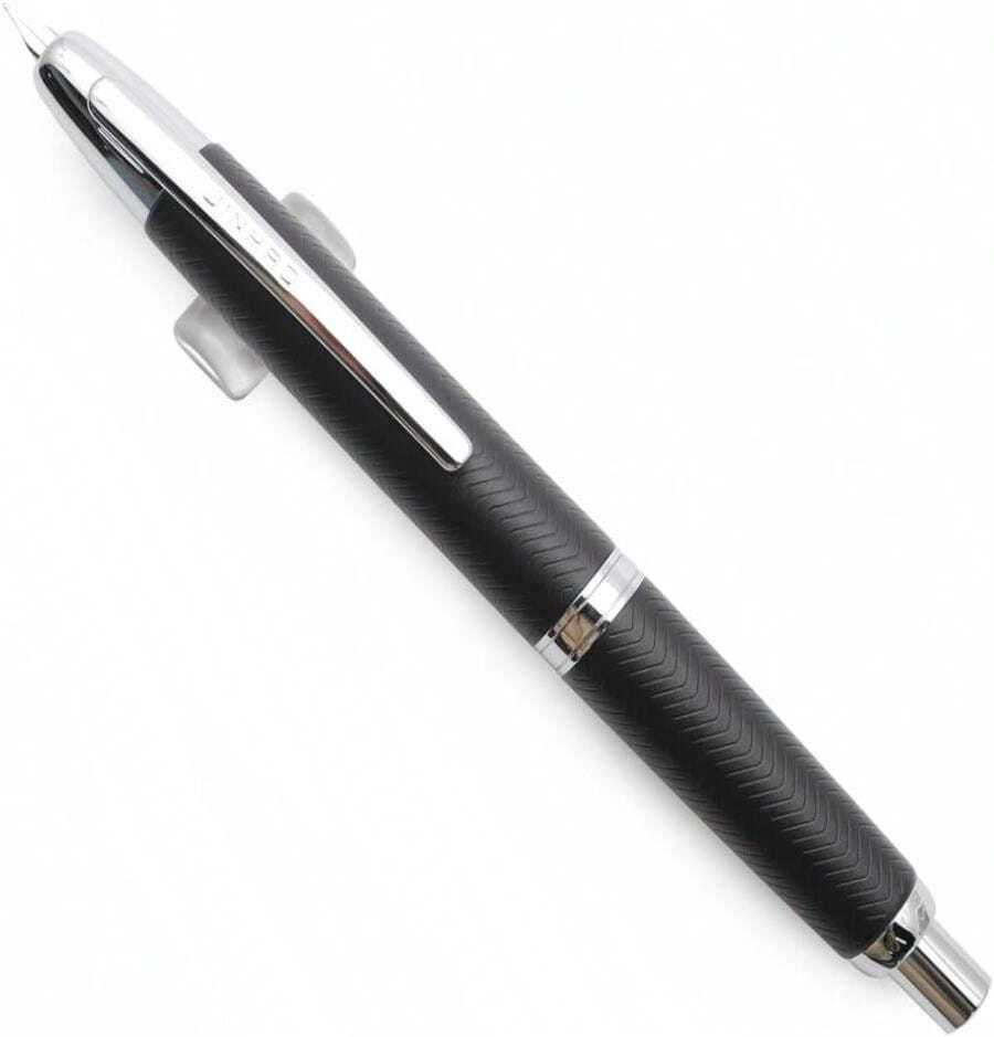 JINHAO 10 Press Fountain Pen, Retractable Metal Pen With Ink Converter (F Nib 0.5mm, Wavy Texture Matte Black) - ColorY - 查看 1