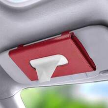 Car Tissue Holder Car Tissue Box Rectangular Sun Visor Napkin Holder With Tissue Refill PU Leather Napkin Case Auto Interior Accessories Universal For Visor And Backseat Red - 紅色 - 查看 3