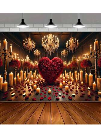 Cena romántica a la luz de las velas Pancarta de poliéster con forma de rosa - Decoración multiusos para el Día de San Valentín, fiestas, celebraciones en el hogar y el jardín, fondos de estudio