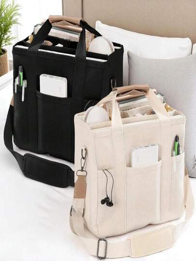 Bolso Tote Mujer con Múltiples Bolsillos, Gran Capacidad de Lona Reutilizable, Ideal para Trabajo, Viaje y Playera, Bolso de Mano con Asas Resistentes
