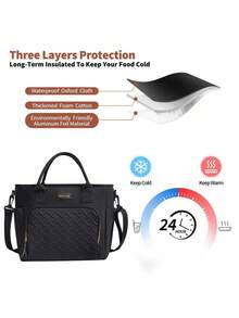 1 Stück tragbare, isolierte Lunch-Tasche für Frauen, Lunch-Tasche, auslaufsichere, isolierte große Lunch-Kühltasche, verstärktes Material mit großer Öffnung, abnehmbarem Schultergurt und Seitentaschen, perfekt für Arbeit, Picknick, Strand und Wanderungen, Sommer Outdoor-Taschen für Lebensmittel, Picknick-Camping-Taschen, Klassenzimmer-Taschen, Klassenzimmer-Organizer-Taschen, Schulsachen-Tasche für Schul-Lunch-Tasche für Frauen, Picknick-Zubehör, Schul-Zubehör - Schwarz - Übersicht 7