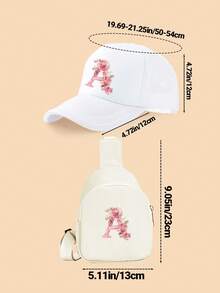 2件套女童白色26字母粉色玫瑰卡车帽套装，时尚可爱轻便遮阳帽，适合作为生日/节日礼物，适合春夏户外活动、登山、上学、玩耍 - 白色 - 查看 3