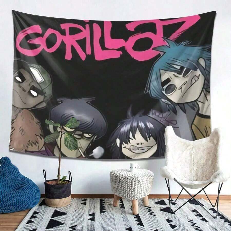 CorlloZ Animated Band Portrait Hanging Tapestry, Suitable For Bedroom, Dormitory, Home And Office Decoration, Party Background, Outdoor Decoration, Home Decoration Room Decoration, Perfect Holiday Gift, Friend Gift, No Power Required - 圖片色 - 查看 1