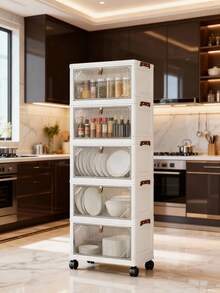 1个可折叠衣柜收纳盒（宽38厘米-58厘米），塑料翻盖储物柜，便携式家用衣柜，客厅玩具柜，零食柜收纳架，厨房落地式置物架，圣诞节和万圣节礼物，浴室纸巾收纳盒，卧室收纳架，可折叠鞋架 - 透明 - 查看 5