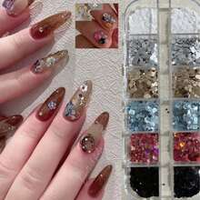 1 盒银色、金色、黑色、白色圆形亮片组合，全新闪亮圆点亮片随机混合，超级闪光美甲亮片组合，极简主义美甲装饰，美甲沙龙用品指甲指甲饰指甲宝石 - 銀色 - 查看 5