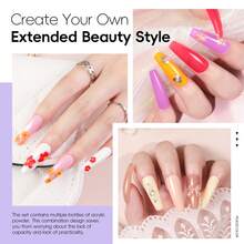 PEACECOLOR Acrylic Nail Kit For Beginners With Mini Lamp And Drill Glitter Powder 3 Gel Colors Base Top Coat Complete DIY Nail Art Starter Set For Extensions French Nails Gift For Women - 02多色 - 查看 6