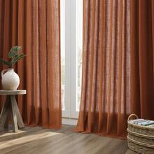 Terracotta Linen Semi Sheer Curtains 63 Inch Length For Living Bedroom 2 Panels Rod Pocket Light Filetring Privacy Linen Blend Cotton Textured Rustic Farmhouse Decor Drapes For Dining Room, W52xL63,52inchWx63inchL(Packof2),Terracotta - 紅陶 - 查看 7