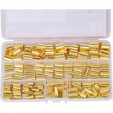 160 piezas de tubo OD 1/4 5/16 3/8 1/2 inserto de compresion de laton kit surtido de accesorios de compresion de laton soporte de tubo de insercion de manga de compresion - Amarillo - Ver 3