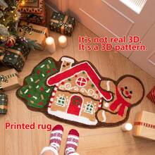 Thảm trang trí hình người bánh gừng và cây thông Noel, chống trượt, mềm mại, có thể giặt máy, hình bầu dục, thích hợp cho phòng khách, phòng ngủ và lối vào, thảm chùi chân nhà bếp dịp Giáng sinh. - Nhiều màu - Xem 3