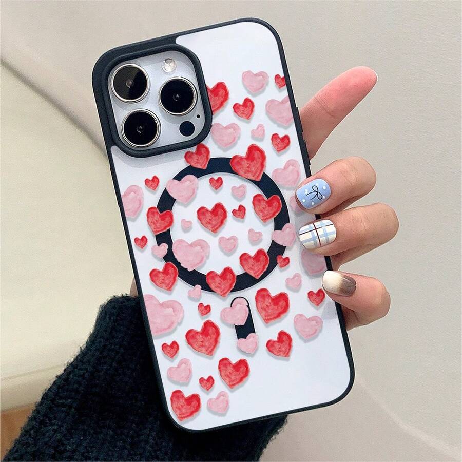 Patrón de corazón, carcasa de teléfono móvil simple y de moda, para iPhone 11 / 12 / 13 / 14 / 15 / 16 / Pro / Max y Galaxy plus / Pro / S22 / S23 / S24 / s25 / ultra / fe compatible. Muy adecuado como regalo de vacaciones, regalo de San valentín. - Negro - Ver 1