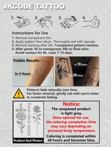 JKCODE TATTOO Tatuaje temporal de flor de loto del renacimiento de Ramadán, diseño delicado, resistente al agua, de larga duración 7-14 días