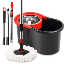 Spin Mop And Bucket With Wringer Set,360° Mop And Bucket System With One Microfiber Mop Refills And 50" Extended Handle For Floor Cleaning (Black) - màu đen - Xem 1