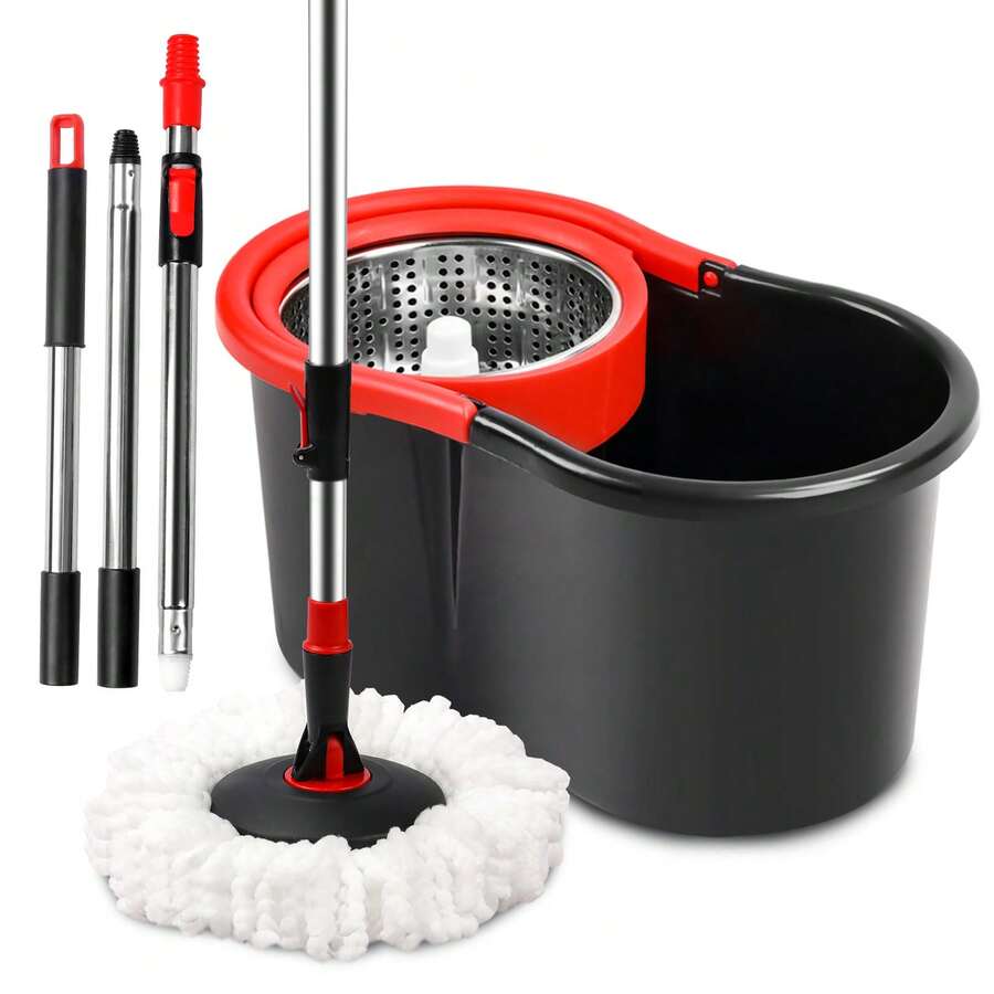 Spin Mop And Bucket With Wringer Set,360° Mop And Bucket System With One Microfiber Mop Refills And 50" Extended Handle For Floor Cleaning (Black) - màu đen - Xem 1