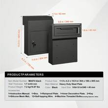 Wall-Mount Mailboxes - 12,25 * 6,5 * 15 Zoll Schwarzes Schlüsselschloss 1,8 Zoll 12 Zoll - View 7