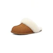 Genuine Leather Slippers Women Fuzzy Winter Scuff House Shoes Cozy Warm Slip On Bedroom Slippers Indoor Outdoor - 8-8.5 + Hạt dẻ - Xem 5