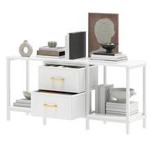 TV Cabinet For Up To 47 Inches - 110x30x50cm, 2 Fabric Drawers & 2 Open Shelves, Steel Frame, Living Room Furniture - 白色 - 查看 3