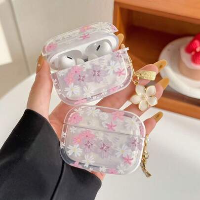 Ốp bảo vệ tai nghe Apple Pro3/4/Pro/Pro2 thiết kế hoa trong suốt với dây treo hình hoa, vỏ bảo vệ tròn trong suốt dành cho tai nghe Bluetooth không dây, thích hợp làm quà tặng cho bạn bè.