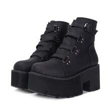 Dark Gothic Metal Punk Women Short Boots With Buckles, Saw-Tooth Soles, Thick Platform And Hollow Out Design For Spring And Autumn - Black - View 14
