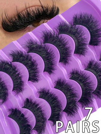 New 7 Pairs 9D Thick 16-25mm Artificial Mink Eyelashes, Fluffy & Dramatic Look, False Eyelashes Dramatic Volume Lashes Extension Thick Long Reusable Extended Makeup