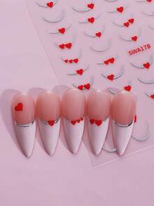 2片金色和银色法式线条3D美甲贴纸，带心形图案，浪漫美甲贴花，自粘式DIY美甲装饰，美甲配件，适合女性、女孩、情人节、婚礼等场合。 - 彩色 - 查看 9