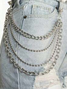 1pc Hip Hop Punk Metal Multi Layer Waist Chain Dress Up Accessories Hip Hop Multi Functional Men's And Women's Pants Chain Suitable For Daily Wearing And Fashion Matching Summer, School Fall, Autumn, Halloween - 銀色 - 查看 7