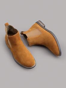 Men's Suede Leather Chelsea Boots Ankle Boots  Round Toe, Low Heel, Mid-Cut, All-Match Ankle Boots - Lạc đà - Xem 1
