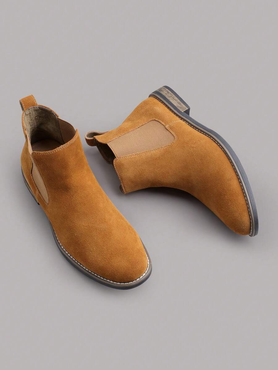 Men's Suede Leather Chelsea Boots Ankle Boots  Round Toe, Low Heel, Mid-Cut, All-Match Ankle Boots - Lạc đà - Xem 1