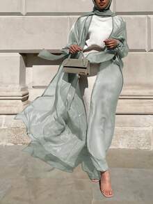 Women's Elegant Sheer Long Oversized Arabic Abaya Robe Kimono Cardigan, Batwing Sleeve, No Headscarf No Inner Garment, Quick Ship Spring - Mint Green - View 6