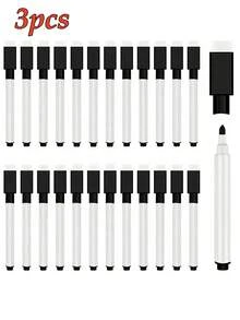 12pcs Reusable Dry Erase Markers, High Quality Black Ink, Black/White Barrel, Washable Water-Based Ink, With Eraser Brush, Back To School, Whiteboard Markers With Eraser Brush For Office & Teaching, Back To School Colors And Styles Random - Black - View 11