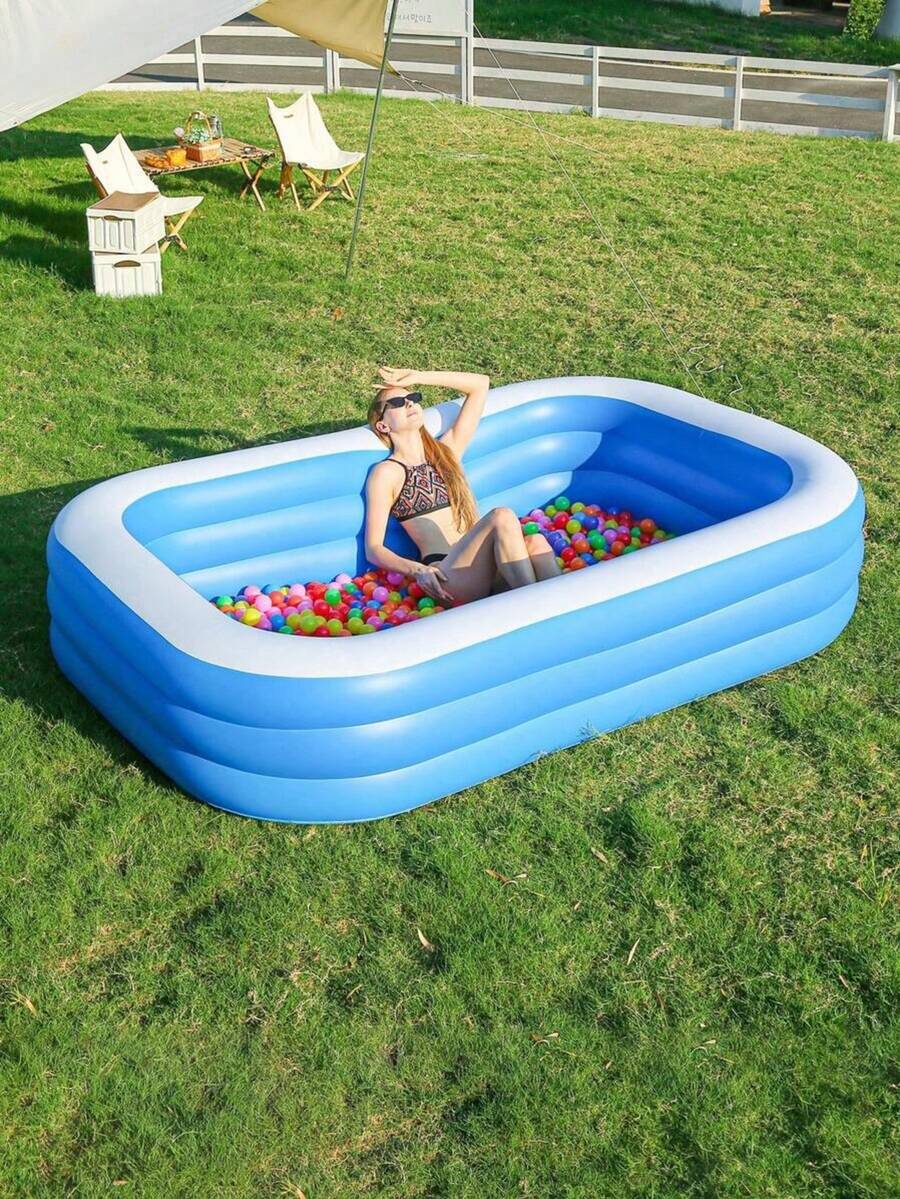 Oversized Inflatable Adult Swimming Pool, Orange Color, High & Thick, Water Park Style, Portable Foldable Summer Wading Pool Suitable For Adults, Household Outdoor Backyard Garden Swimming Pool , Beach Essentials, Beach Accessories, Pool Float,Ideal For Summer Family Entertainment, Pet Bathing, And Outdoor Water Parties - 藍色 - 查看 1