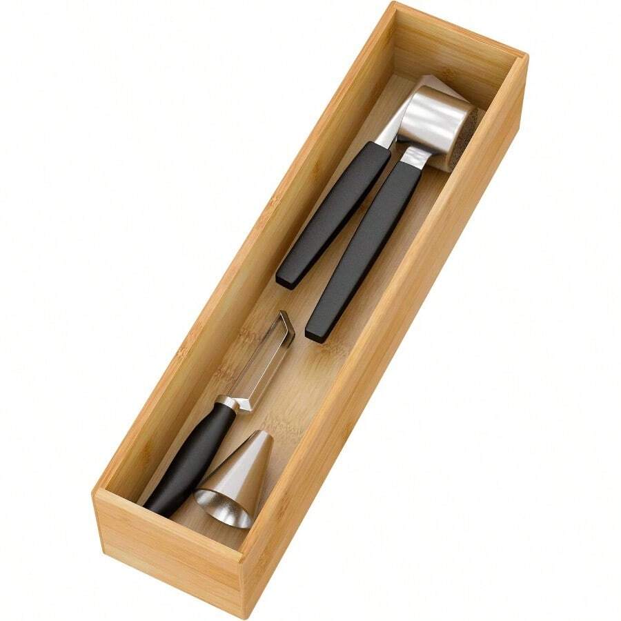 WSXC Bamboo Kitchen Drawer Organizer Wooden Storage Box For Utensil Organizer Silverware Tray Cutlery Holder Flatware Containers - Multi-Use Deep Drawer Dividers Organizer For Bathroom Jewelry 12"3"2.5" - 竹子 - 查看 1