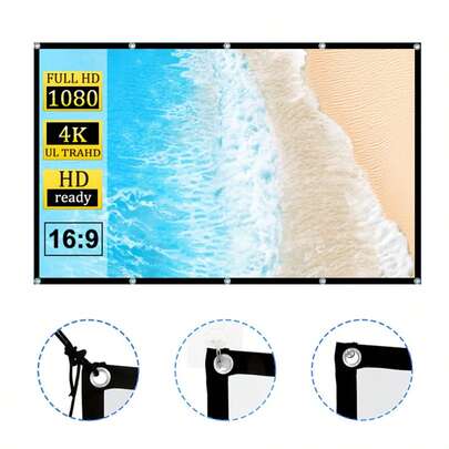 60 * 72 * 84 * 100 * 120 * 150 Inch Projection Screen, Foldable And Washable Soft Screen Movie Screen 16:9-4K High-Definition, Lightweight Projector Screen, Suitable For Home Theater Projection, Camping And Entertainment, Office Work, Suitable For Home Theater, Camping And Event Gatherings, Projection Screen With Rope