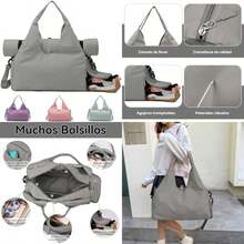Bolsa de Gimnasia para Mujer,Bolsa de Yoga con Hebilla para Esterilla de Yoga,Bolso de Mano con Compartimento para Zapatos para Gimnasio y Viajes(Gris) - Multicolor - Ver 1