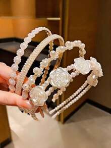 1 Peça Headband Premium de Liga de Zinco Boho com Rosa e Pérola, Headpiece Feito à Mão com Pérolas Envoltas na Franja, Faixa de Cabelo Elegante e Versátil para Uso Externo, Todas as Estações