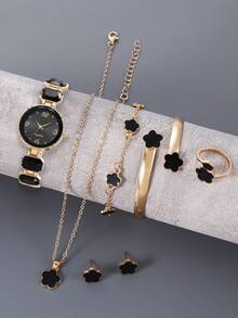 7 Stücke/Set Würfel Uhr & Armband Luxus Mode Schmuckset für Frauen - Schwarz - Übersicht 1