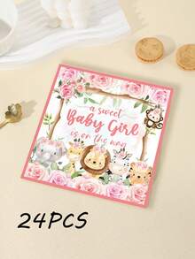 48pcs, 13*13IN Pink Theme Napkins - Fresh Floral & Letter Print, Soft Romantic Style, Suitable For Baptism/Party/Cute Celebration Events And Daily Use - Multicolor - View 9