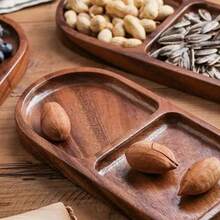 Vajilla de madera multiusos y ligera, bandeja de madera rectangular con rejilla, bandeja ovalada rectangular de madera, adecuada para cocina, exterior, restaurante, uso multiusos, decoración, exhibición de frutas, aperitivos, frutos secos