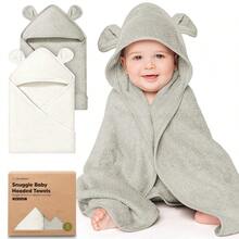 WSXC KeaBabies 2-Pack Hooded Baby Towels For Newborn - 30x30 Soft And Absorbent Viscose From Bamboo Baby Bath Towels With Hood For Infant Toddler Boys Girls Newborn Bath Essentials Graphite Petite - Than chì - Xem 1