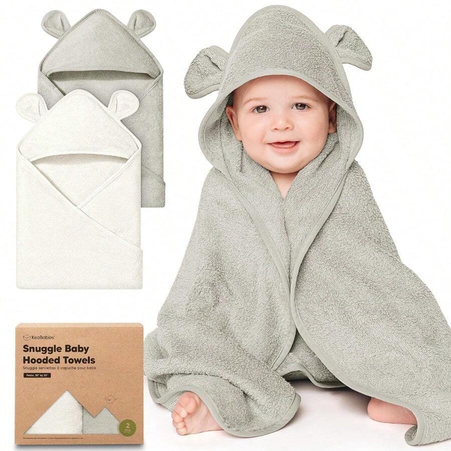 WSXC KeaBabies 2-Pack Hooded Baby Towels For Newborn - 30x30 Soft And Absorbent Viscose From Bamboo Baby Bath Towels With Hood For Infant Toddler Boys Girls Newborn Bath Essentials Graphite Petite - Than chì - Xem 1
