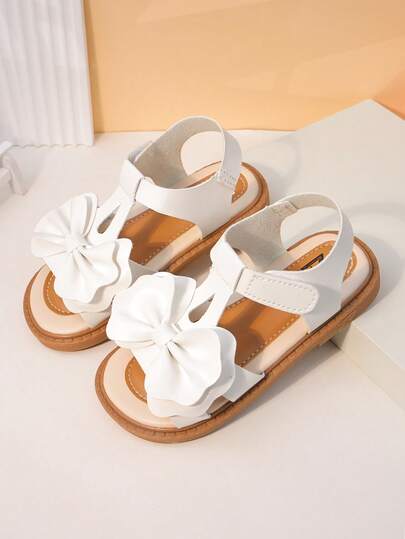1 par de sandalias planas con correa de tobillo, decoración de mariposa, suela de cuero sintético suave y antideslizante, estilo de princesa dulce para uso diario, escuela, fiesta de cumpleaños, para niñas