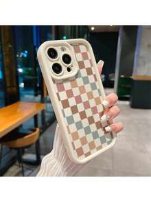 Fundas de  Beige - Estampado a cuadros multicolor vintage, hecha a mano, compatible con modelos 11-16 Pro Max Plus - Multicolor - Ver 2